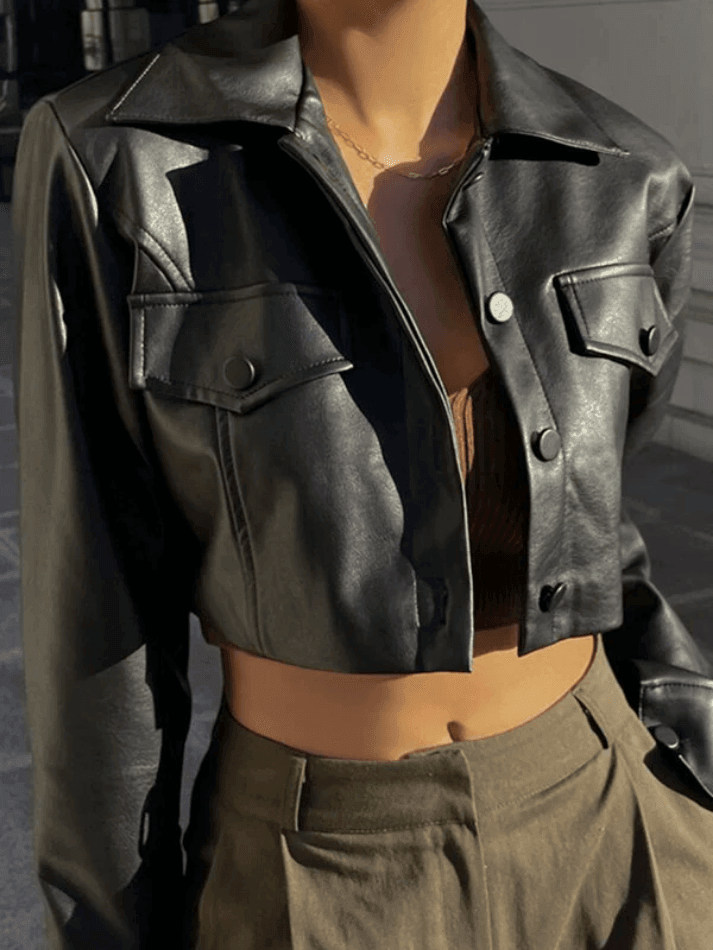 Style Core Aesthetics, New Style Trends - Cropped Black Faux Leather Biker Jacket Style Core Aesthetics, New Style Trends - Cropped Black Faux Leather Biker Jacket
