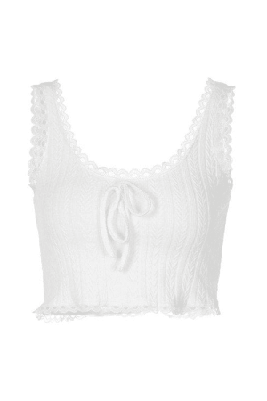 Style Core Aesthetics, New Style Trends - Cropped Lace Trim White Tank Top