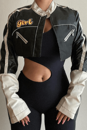 Style Core Aesthetics, New Style Trends - Cropped Patchwork Pu Leather Jacket