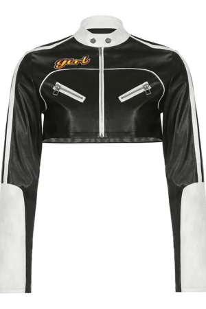 Style Core Aesthetics, New Style Trends - Cropped Patchwork Pu Leather Jacket