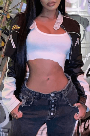 Style Core Aesthetics, New Style Trends - Cropped Patchwork Pu Leather Jacket