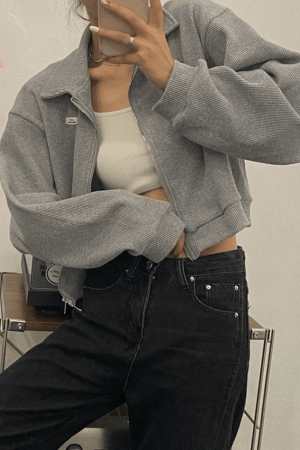 Style Core Aesthetics, New Style Trends - Cropped Zip-Up Jacket