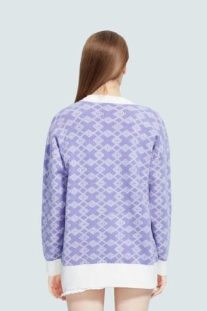 Style Core Aesthetics, New Style Trends - Cross Pattern Buttoned Purple Cardigan