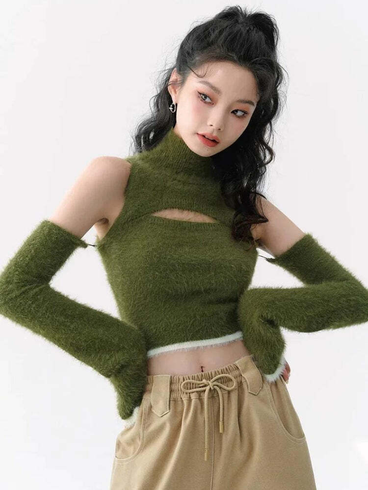 Style Core Aesthetics, New Style Trends - Cut Out Fluffy Crop Sweater Top Style Core Aesthetics, New Style Trends - Cut Out Fluffy Crop Sweater Top