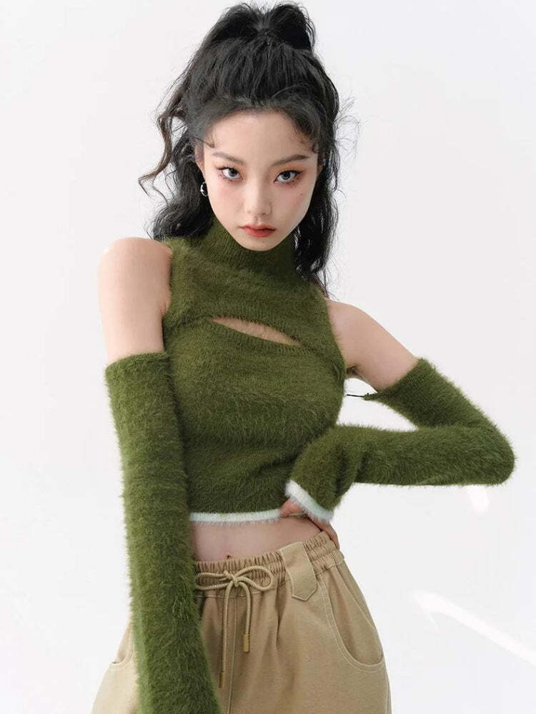 Style Core Aesthetics, New Style Trends - Cut Out Fluffy Crop Sweater Top Style Core Aesthetics, New Style Trends - Cut Out Fluffy Crop Sweater Top