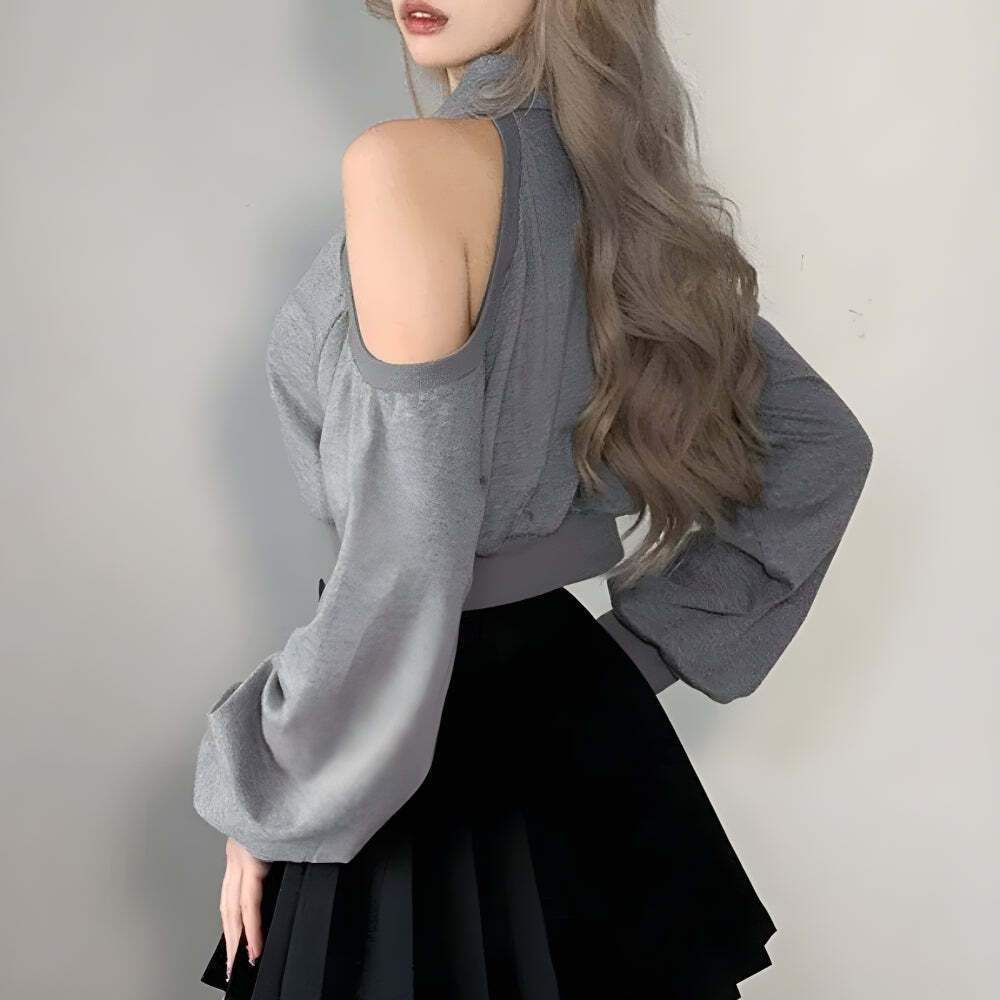 Style Core Aesthetics, New Style Trends - Cut Out Lace Up Cropped Sweatshirt