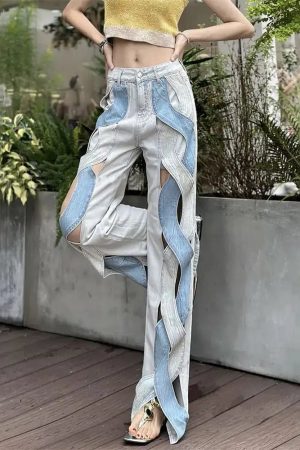 Style Core Aesthetics, New Style Trends - Cut Out Patch Denim Jeans