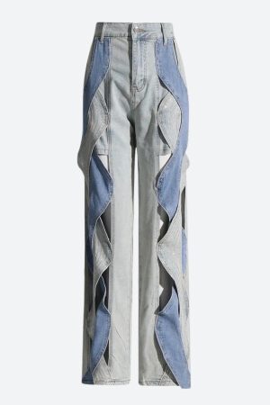 Style Core Aesthetics, New Style Trends - Cut Out Patch Denim Jeans