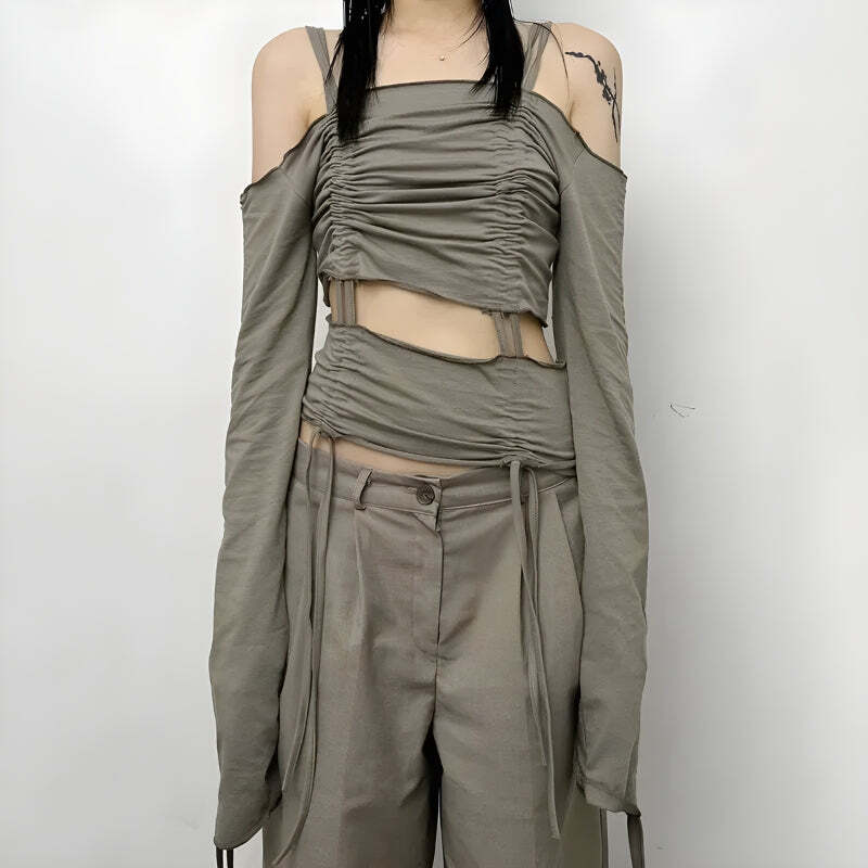 Style Core Aesthetics, New Style Trends - Cut-Out Ruched Long Sleeve Top Style Core Aesthetics, New Style Trends - Cut-Out Ruched Long Sleeve Top