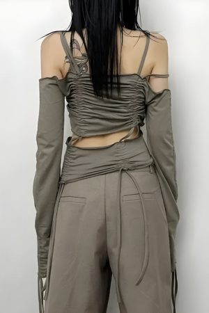 Style Core Aesthetics, New Style Trends - Cut-Out Ruched Long Sleeve Top