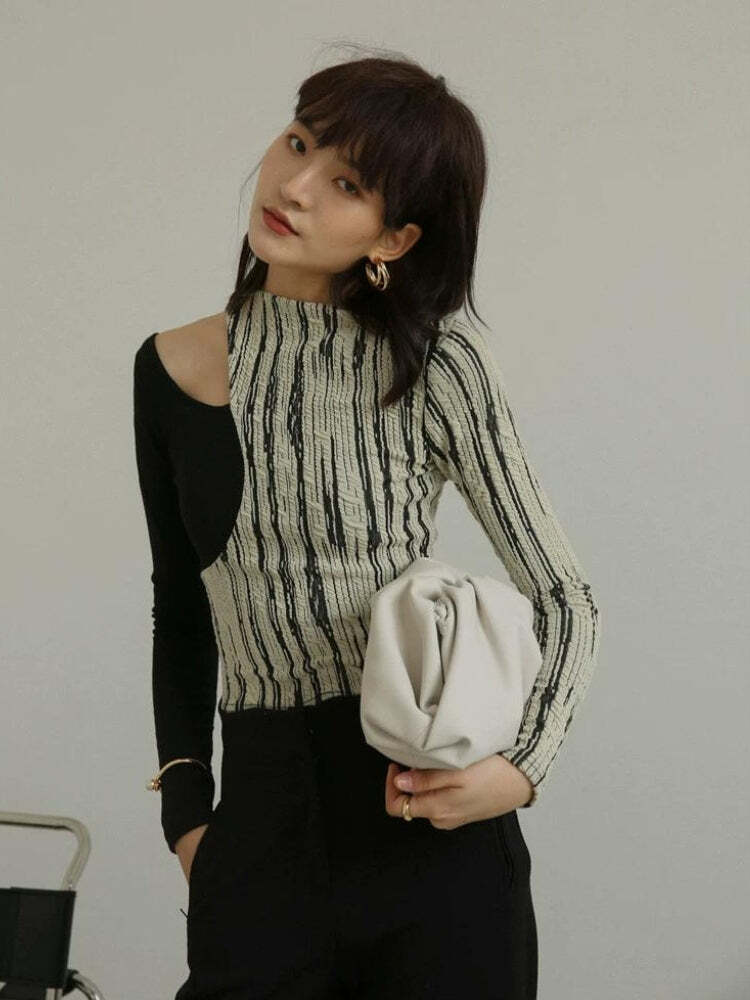 Style Core Aesthetics, New Style Trends - Cut Out Shoulder Patch Top Style Core Aesthetics, New Style Trends - Cut Out Shoulder Patch Top