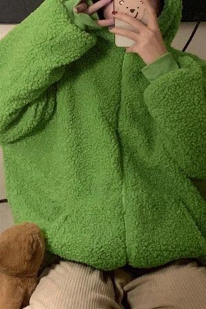 Style Core Aesthetics, New Style Trends - Cute Ear Hooded Zip Up Fleece Jacket