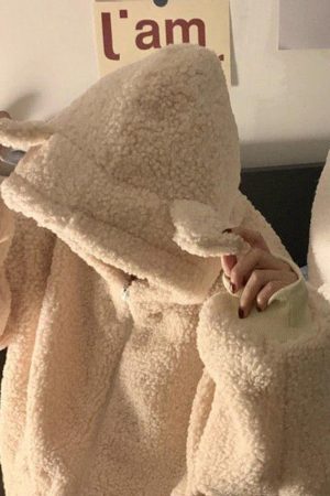 Style Core Aesthetics, New Style Trends - Cute Ear Hooded Zip Up Fleece Jacket