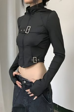 Style Core Aesthetics, New Style Trends - Cyberpunk Belted Zip-Up Crop Jacket
