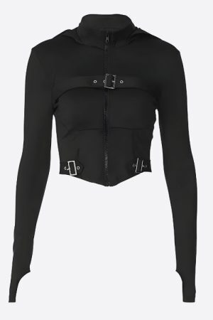 Style Core Aesthetics, New Style Trends - Cyberpunk Belted Zip-Up Crop Jacket