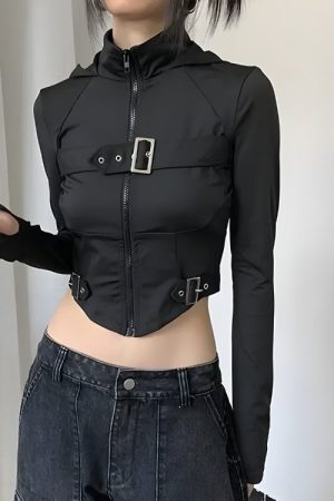 Style Core Aesthetics, New Style Trends - Cyberpunk Belted Zip-Up Crop Jacket