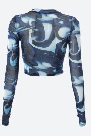 Style Core Aesthetics, New Style Trends - Cyberpunk Blue Aura Sheer Top