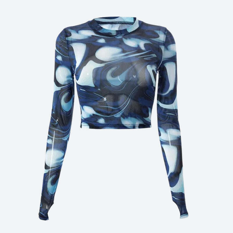 Style Core Aesthetics, New Style Trends - Cyberpunk Blue Aura Sheer Top
