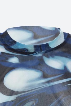Style Core Aesthetics, New Style Trends - Cyberpunk Blue Aura Sheer Top