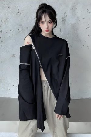 Style Core Aesthetics, New Style Trends - Cyberpunk Cross Zip-Up Top