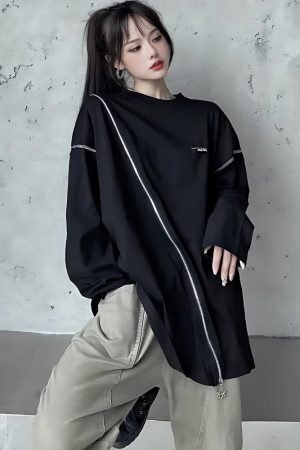 Style Core Aesthetics, New Style Trends - Cyberpunk Cross Zip-Up Top