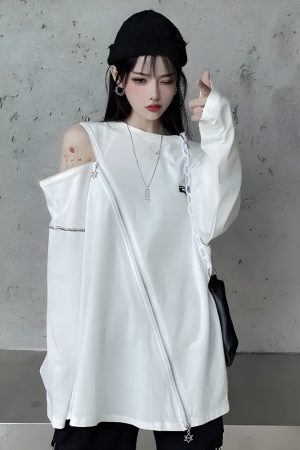 Style Core Aesthetics, New Style Trends - Cyberpunk Cross Zip-Up Top