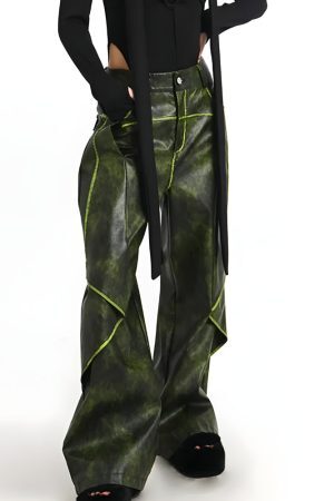 Style Core Aesthetics, New Style Trends - Cyberpunk Forest Faux Leather Pants