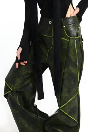 Style Core Aesthetics, New Style Trends - Cyberpunk Forest Faux Leather Pants