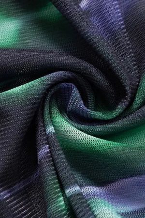 Style Core Aesthetics, New Style Trends - Cyberpunk Green Lights Mesh Top