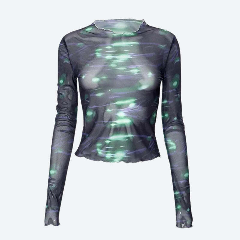 Style Core Aesthetics, New Style Trends - Cyberpunk Green Lights Mesh Top Style Core Aesthetics, New Style Trends - Cyberpunk Green Lights Mesh Top