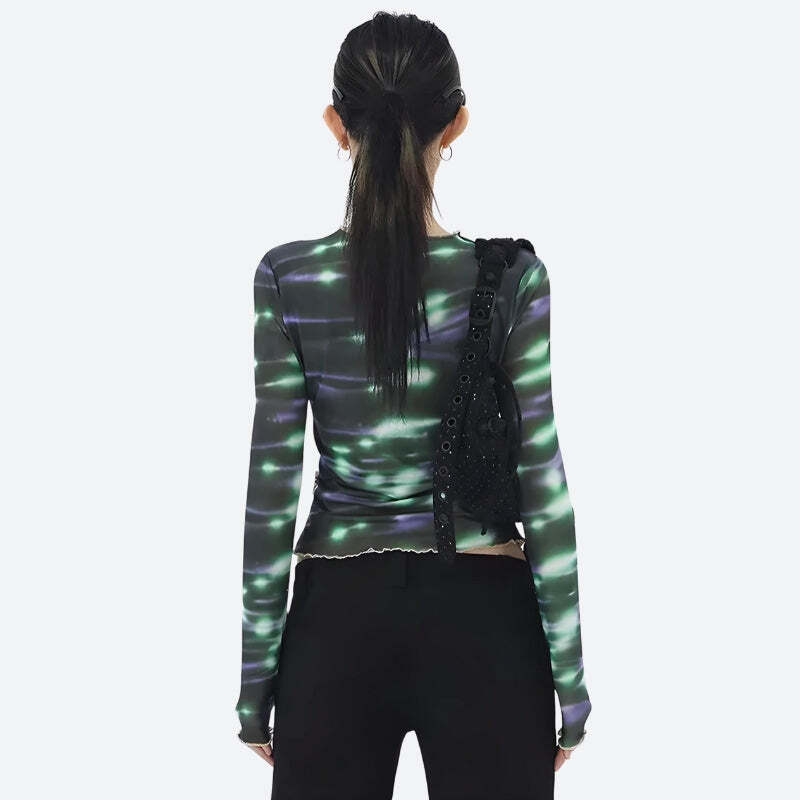 Style Core Aesthetics, New Style Trends - Cyberpunk Green Lights Mesh Top Style Core Aesthetics, New Style Trends - Cyberpunk Green Lights Mesh Top