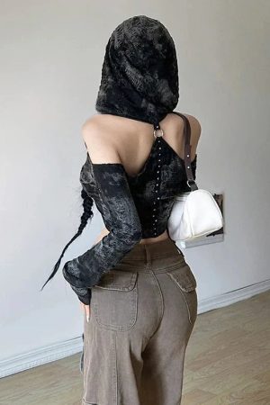 Style Core Aesthetics, New Style Trends - Cyberpunk Off Shoulder Hooded Top