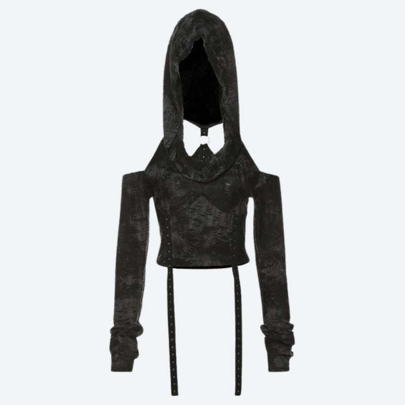 Style Core Aesthetics, New Style Trends - Cyberpunk Off Shoulder Hooded Top Style Core Aesthetics, New Style Trends - Cyberpunk Off Shoulder Hooded Top