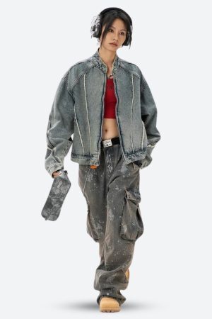 Style Core Aesthetics, New Style Trends - Cyberpunk Zip-Up Denim Jacket