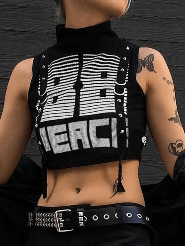 Style Core Aesthetics, New Style Trends - D Ring Strap High Neck Cropped Tank Top Style Core Aesthetics, New Style Trends - D Ring Strap High Neck Cropped Tank Top