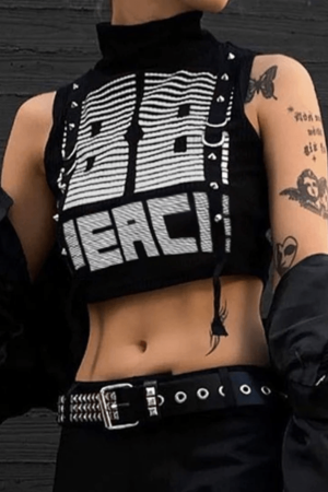 Style Core Aesthetics, New Style Trends - D Ring Strap High Neck Cropped Tank Top