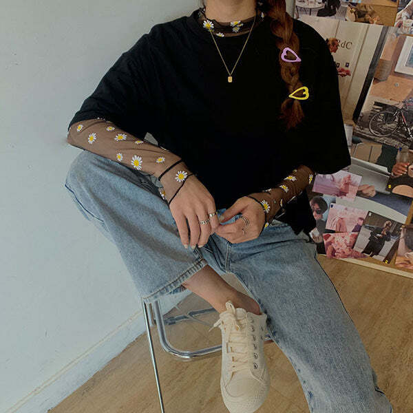 Style Core Aesthetics, New Style Trends - Daisy Mesh Top + Tee Co-Ord Style Core Aesthetics, New Style Trends - Daisy Mesh Top + Tee Co-Ord