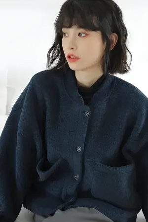 Style Core Aesthetics, New Style Trends - Dark Academia Button Up Pockets Cardigan