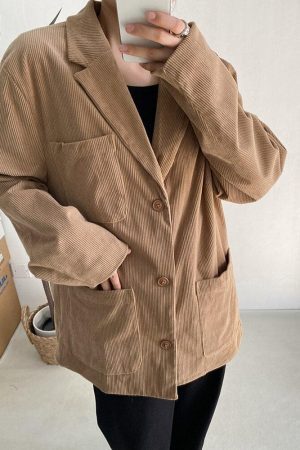Style Core Aesthetics, New Style Trends - Dark Academia Corduroy Long Jacket