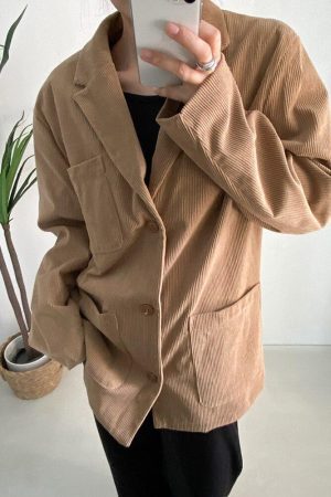 Style Core Aesthetics, New Style Trends - Dark Academia Corduroy Long Jacket