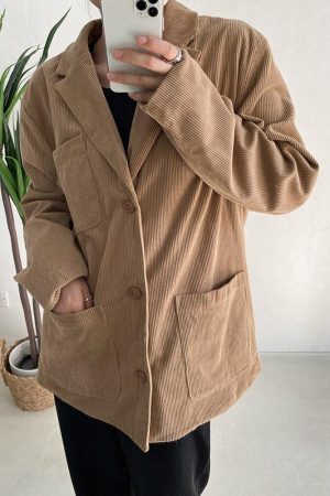 Style Core Aesthetics, New Style Trends - Dark Academia Corduroy Long Jacket