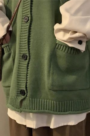 Style Core Aesthetics, New Style Trends - Dark Academia Deep V-Neck Sleeveless Cardigan