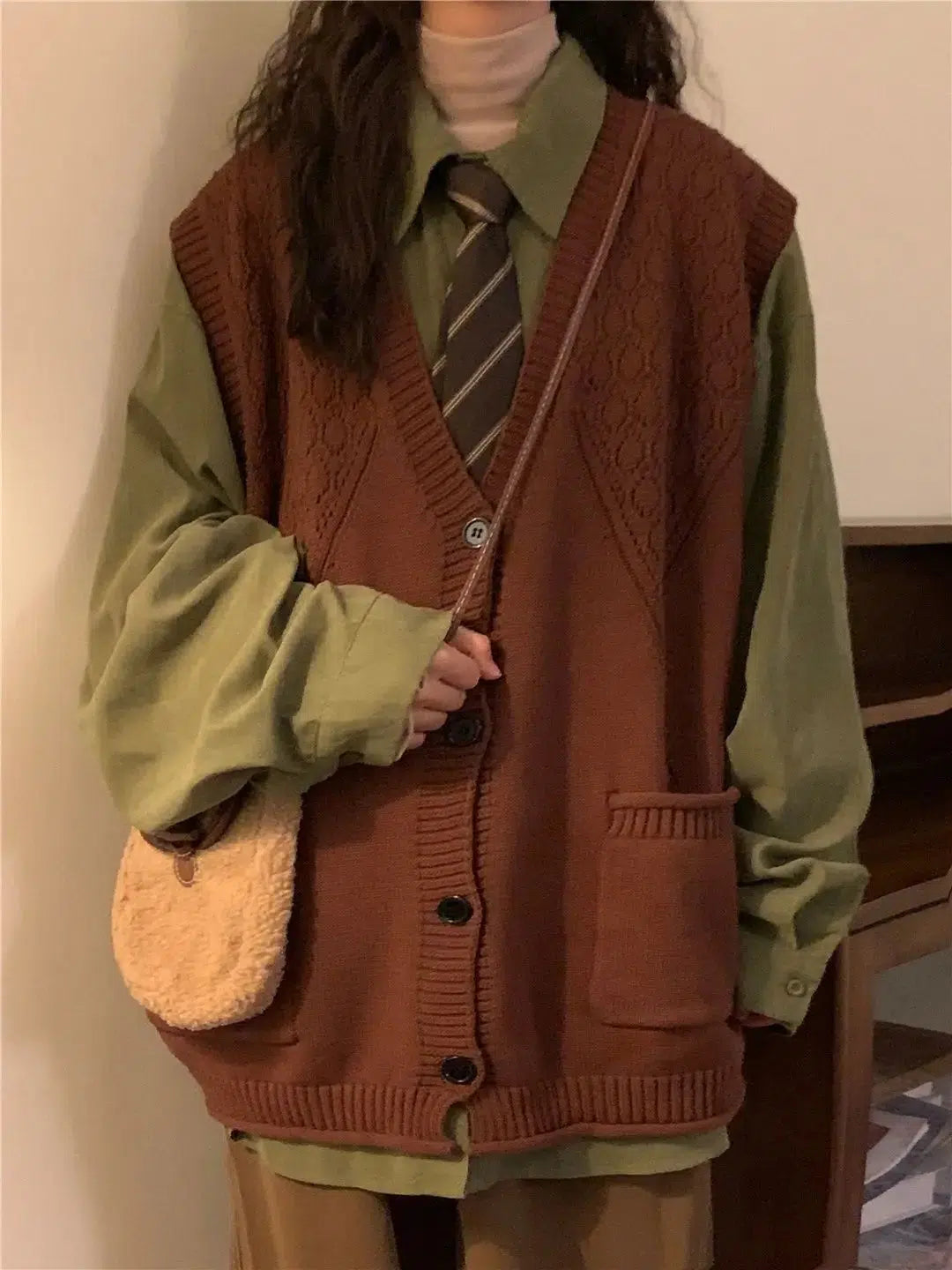 Style Core Aesthetics, New Style Trends - Dark Academia Deep V-Neck Sleeveless Cardigan Style Core Aesthetics, New Style Trends - Dark Academia Deep V-Neck Sleeveless Cardigan