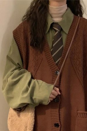 Style Core Aesthetics, New Style Trends - Dark Academia Deep V-Neck Sleeveless Cardigan