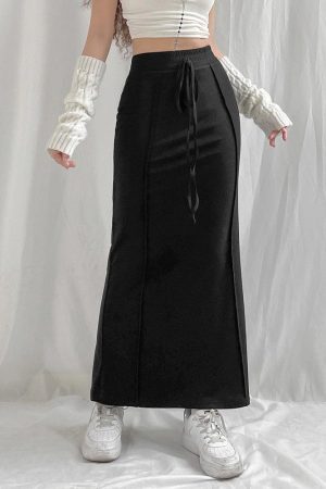 Style Core Aesthetics, New Style Trends - Dark Academia Drawstring Maxi Skirt