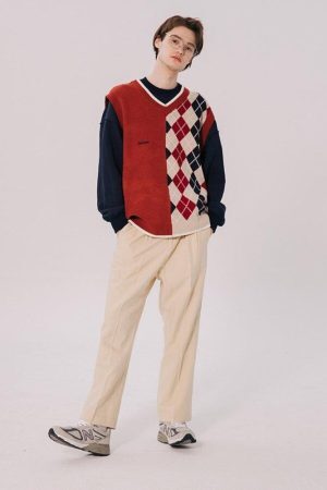 Style Core Aesthetics, New Style Trends - Dark Academia Half Argyle Sweater Vest