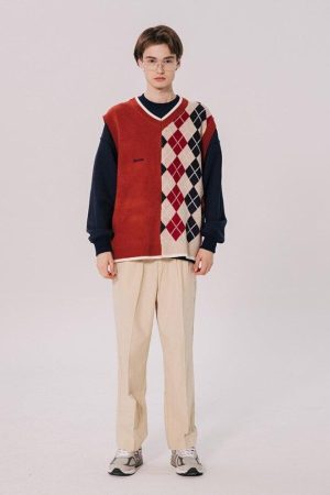 Style Core Aesthetics, New Style Trends - Dark Academia Half Argyle Sweater Vest