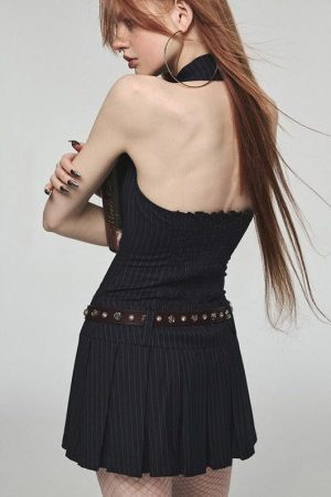 Style Core Aesthetics, New Style Trends - Dark Academia Halter Mini Dress