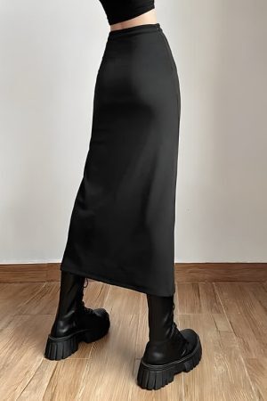 Style Core Aesthetics, New Style Trends - Dark Academia High Split Midi Skirt