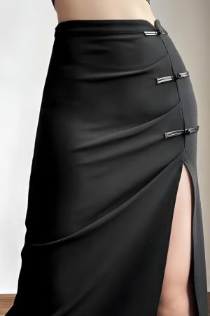 Style Core Aesthetics, New Style Trends - Dark Academia High Split Midi Skirt
